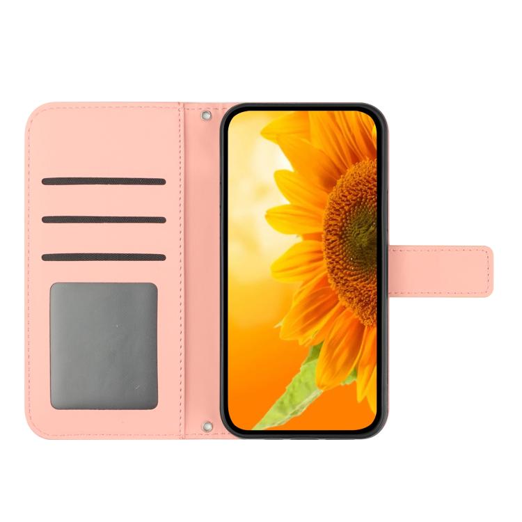 Funda de cuero con tapa y cordón para Infinix Smart 10 4G / Tecno Pop 10, con diseño de girasoles en relieve y tacto suave (rosa)