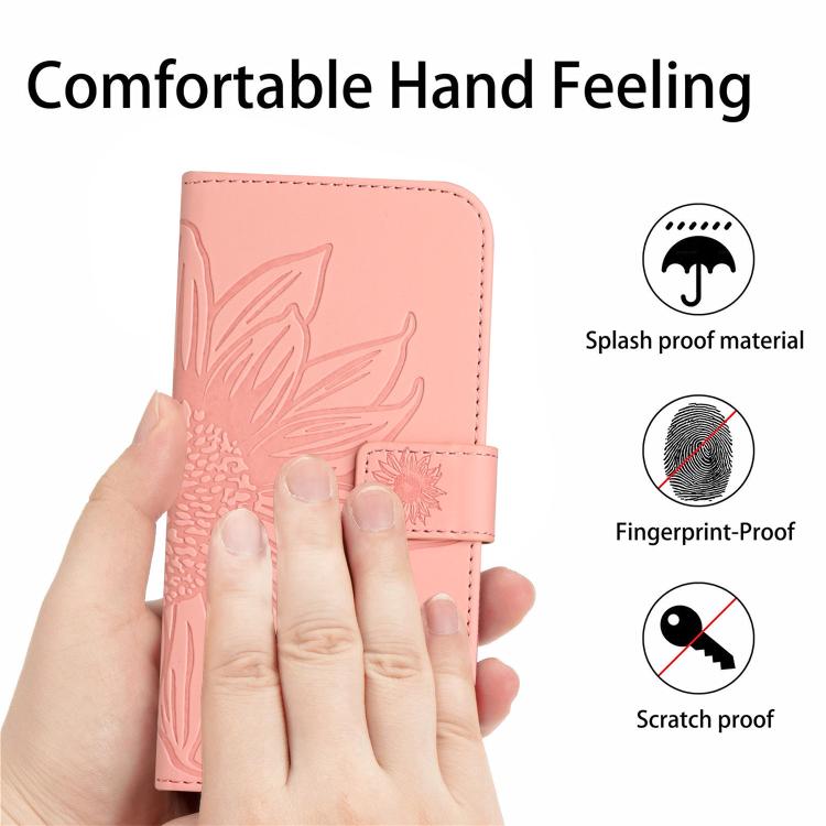 Funda de cuero con tapa y cordón para Infinix Smart 10 4G / Tecno Pop 10, con diseño de girasoles en relieve y tacto suave (rosa)