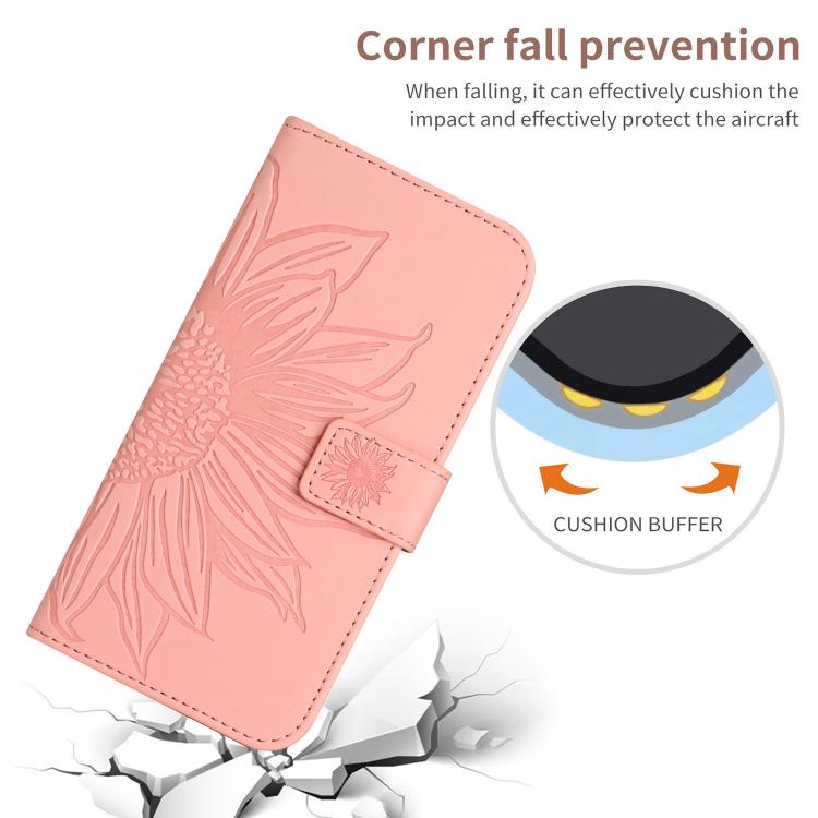 Funda de cuero con tapa y cordón para Infinix Smart 10 4G / Tecno Pop 10, con diseño de girasoles en relieve y tacto suave (rosa)