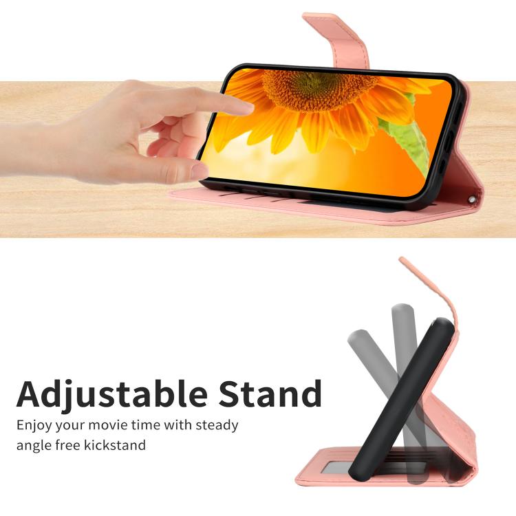 Funda de cuero con tapa y cordón para Infinix Smart 10 4G / Tecno Pop 10, con diseño de girasoles en relieve y tacto suave (rosa)