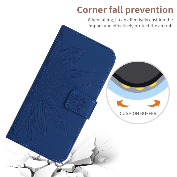 Funda de cuero con tapa y cordón para Infinix Smart 10 4G / Tecno Pop 10, con diseño de girasoles en relieve y tacto suave (azul oscuro)