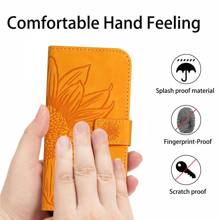 Funda de cuero con tapa y cordón para Infinix Smart 10 4G / Tecno Pop 10, con diseño de girasol en relieve y tacto suave (amarilla)