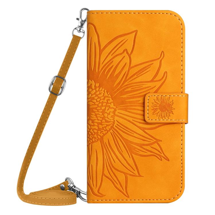 Funda de cuero con tapa y cordón para Infinix Smart 10 Plus 4G, con diseño de girasoles en relieve y tacto suave (amarilla)