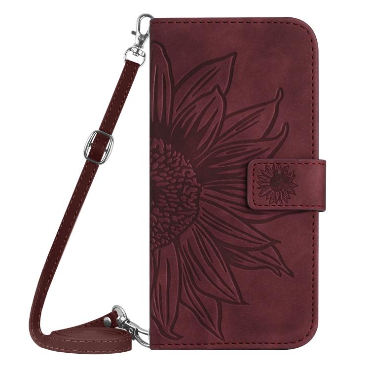 Funda de cuero con tapa y cordón para Infinix Smart 10 Plus 4G, con diseño de girasoles en relieve y tacto suave (rosa rojo)