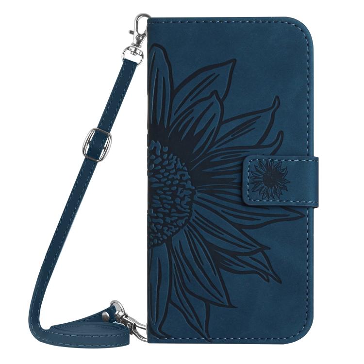 Funda de cuero con tapa y cordón para Infinix Smart 10 Plus 4G, con diseño de girasoles en relieve y tacto suave (azul tinta)