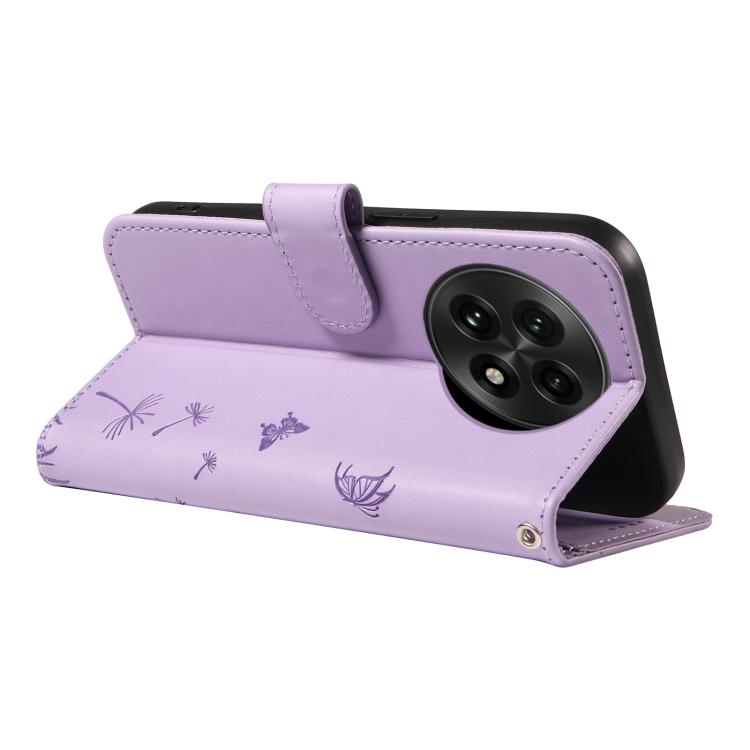 Funda de Cuero con Tapa para OnePlus 13 con Patrón en Relieve Diente de León (Morado)