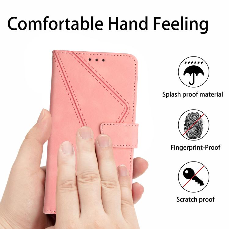Funda de cuero con relieve y costuras para Infinix Smart 10 Plus 4G (rosa)
