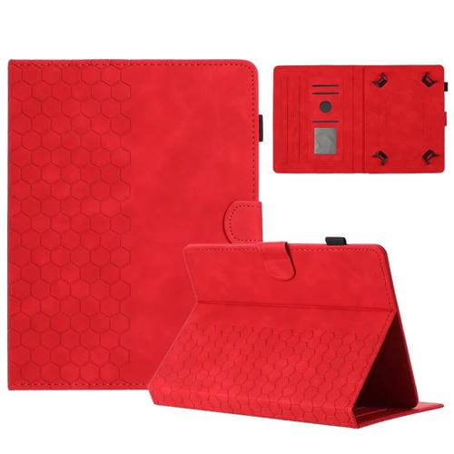 Funda para Tableta Inteligente de Cuero con Relieve de Panal 7 Pulgadas (Roja)