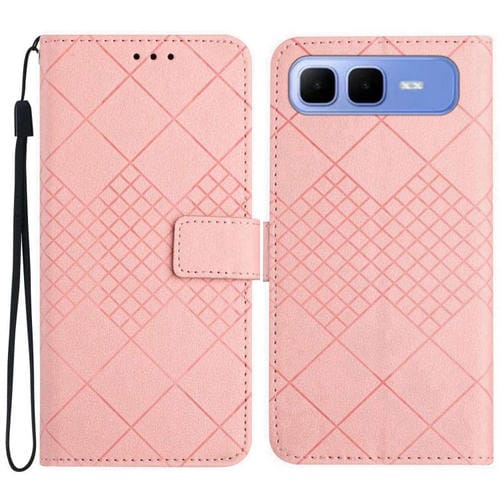 Funda de cuero con textura de cuadrícula rómbica para Infinix Smart 10 Plus 4G (rosa)