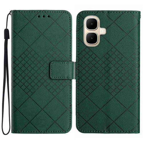 Funda de cuero con textura de cuadrícula rómbica para Infinix Smart 10 4G / Tecno Pop 10 (verde)