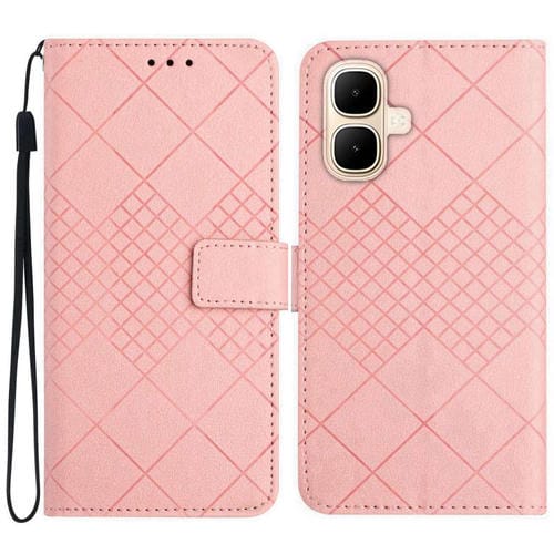Funda de cuero con textura de cuadrícula rómbica para Infinix Smart 10 4G / Tecno Pop 10 (rosa)