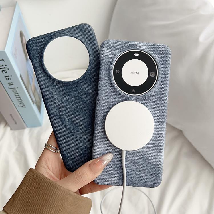 Funda de Teléfono Huawei Mate 60 Pro con Cierre Magnético Magsafe de Tela Vaquera (Azul Claro)