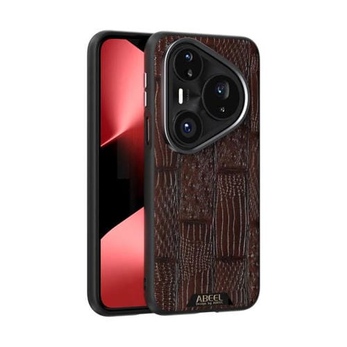 Funda de piel auténtica con diseño de bestia ABBEEL 6D y micrograbado MagSafe para Huawei Pura 80 Pro 5G / 80 Pro+ 5G (marrón)