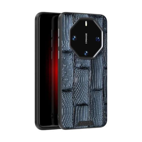 Funda de Piel Auténtica con Micrograbado 6D para Huawei Mate 60 Rs Ultimate (Azul)