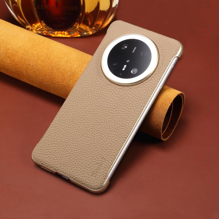 Funda de Cuero Genuino con Textura de Lichi Magsafe sin Marco para Huawei Mate 60 Denior A20 (Caqui)