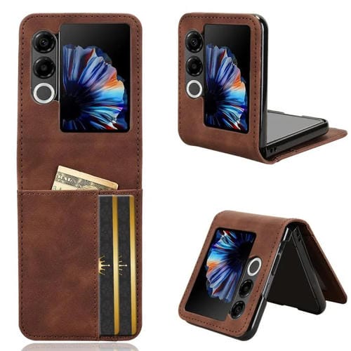 Funda Plegable para ZTE Nubia Flip2 con Ranura para Tarjetas y Diseño de Piel (Marrón)