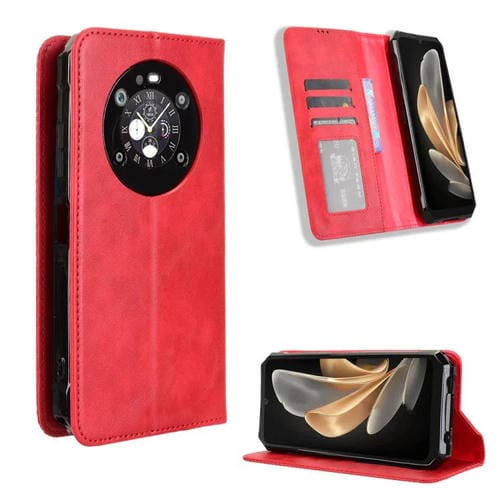 Funda de Cuero Fossibot F109 Textura Retro Hebilla Magnética (Roja)