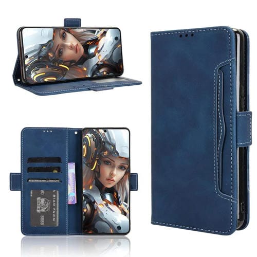 Funda de Piel Textura Becerro con Ranuras para Tarjetas para Cubot Max 5 (Azul)
