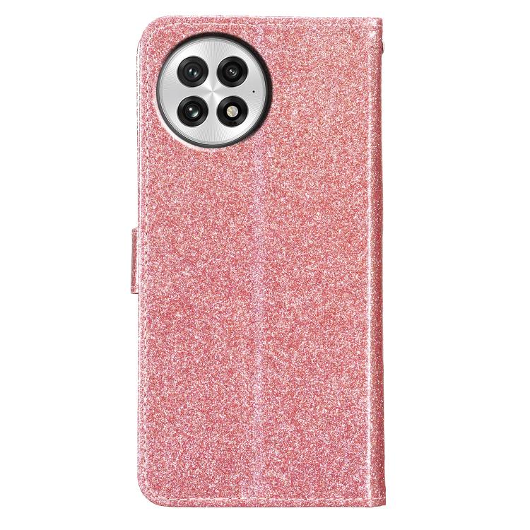 Funda de Cuero con Tapa y Purpurina para OnePlus 13 (Oro Rosa)