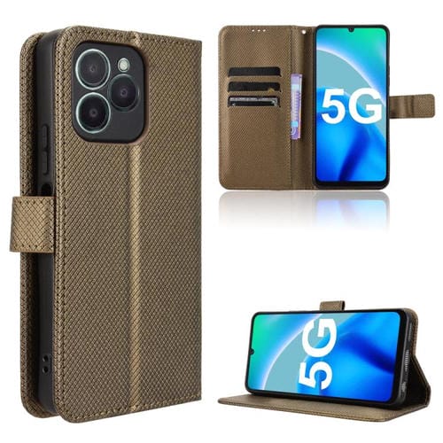 Funda de Cuero con Textura de Diamante para Fossibot S1 5G (Marrón)