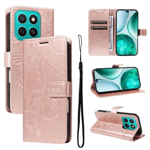 Funda de Cuero con Tapa y Estampado de Mariposas 3D para Honor X8C 4G (Oro Rosa)