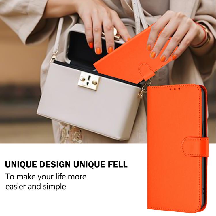 Funda de piel con textura de color liso y cordón para Samsung Galaxy M56 5G (naranja)