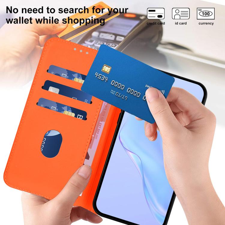 Funda de piel con textura de color liso y cordón para Samsung Galaxy M56 5G (naranja)