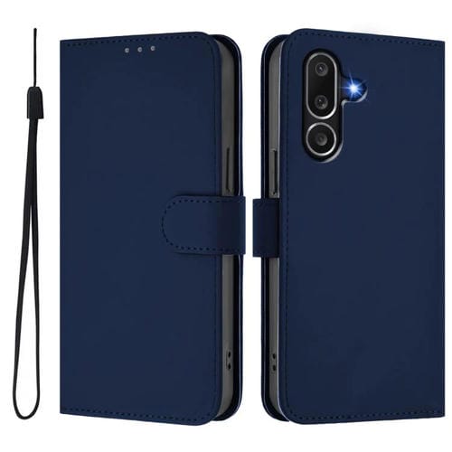Funda de cuero con textura de piel y cordón para Samsung Galaxy M56 5G (azul marino)