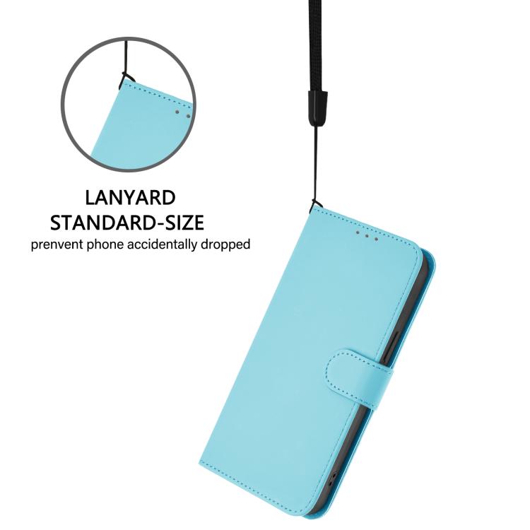 Funda de piel con textura de color liso y cordón para Samsung Galaxy M56 5G (azul cielo)