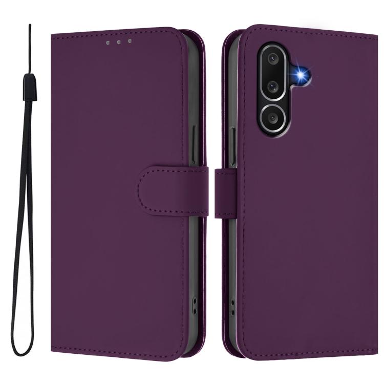 Funda de piel con cordón para Samsung Galaxy M56 5G, color liso y tacto suave (violeta)