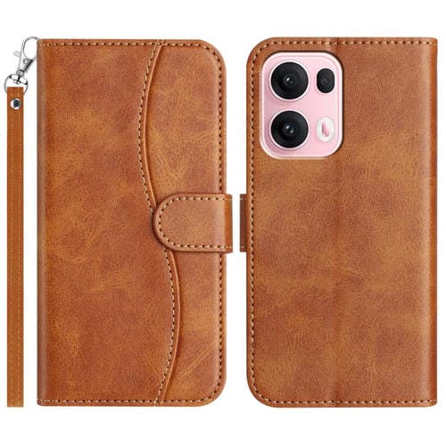 Funda de Cuero con Doble Pliegue En Forma de S para Oppo Reno13 Pro (Marrón)
