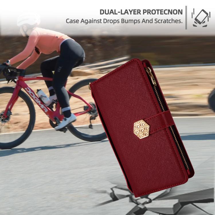 Funda de Cuero con Textura Cruzada y Asa Cruzada para Realme C61 4G (Roja)