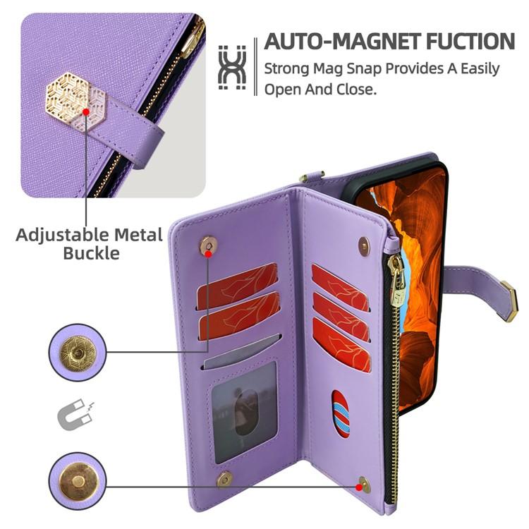 Funda de cuero con textura cruzada y asa cruzada para Redmi Note 14S 4G (morado)