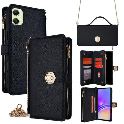 Funda de cuero con textura cruzada y asa cruzada para Samsung Galaxy A05 4G (negro)