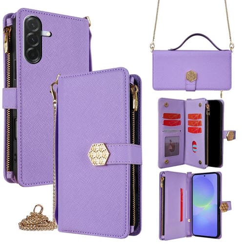 Funda de cuero con textura cruzada y asa cruzada para Samsung Galaxy A36 5G (morado)