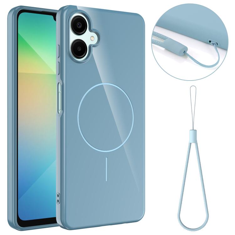 Funda MagSafe de TPU brillante a prueba de golpes con cordón para Samsung Galaxy A07 4G (azul)