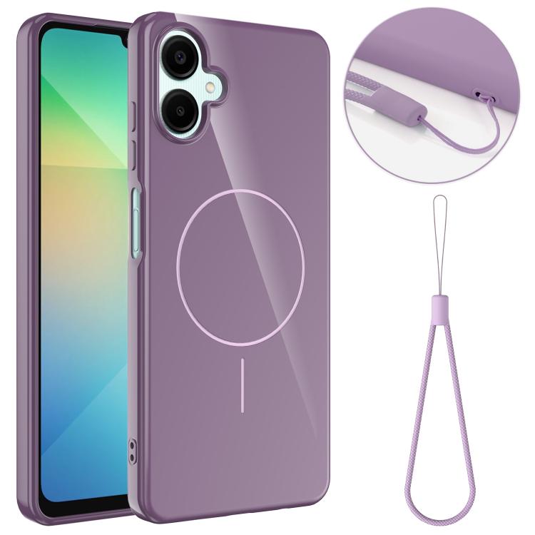 Funda MagSafe de TPU brillante a prueba de golpes con cordón para Samsung Galaxy A07 4G (morado)
