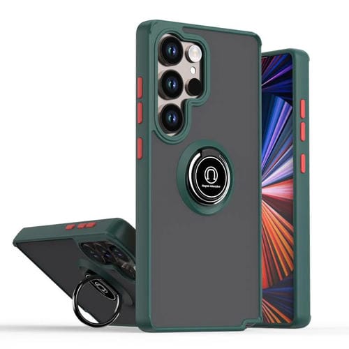 Funda de TPU + PC con anillo para Samsung Galaxy S25 Ultra 5G Q Shadow 1 Series (verde oscuro)