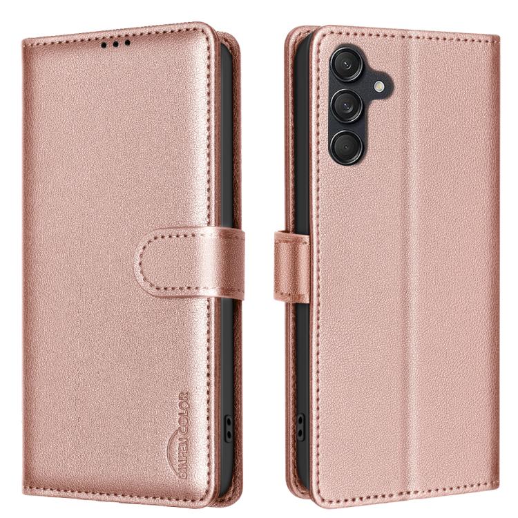 Funda de cuero antirrobo RFID con textura Litchi para Samsung Galaxy M36 5G6 5G (dorada)