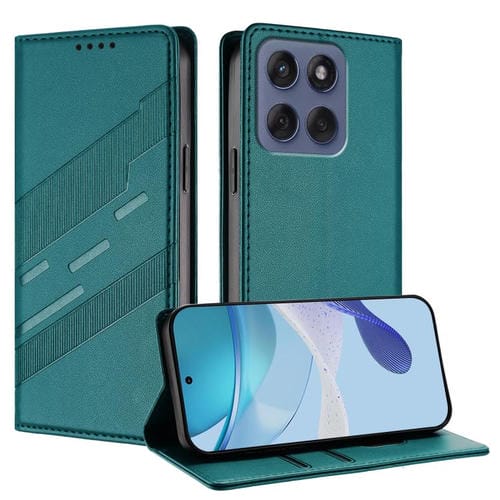 Funda de cuero retro con relieve para Motorola Moto G56 5G (verde oscuro)