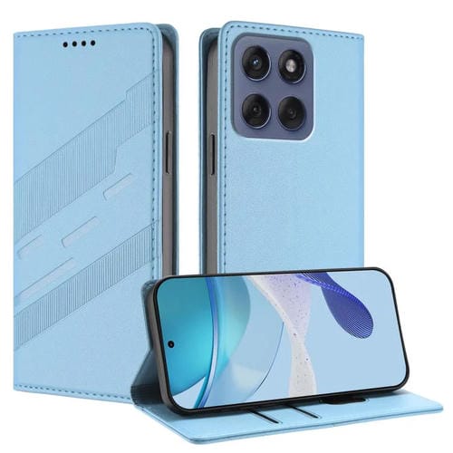 Funda de cuero retro con relieve para Motorola Moto G86 5G (azul claro)