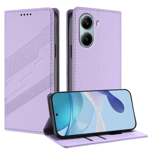 Funda de cuero retro con relieve global para Redmi Turbo 4 Pro (morado claro)