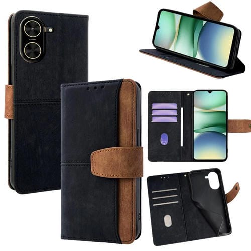Funda de cuero con costuras de color y bloqueo RFID para Redmi A5 4G (171,7 mm) (negro)