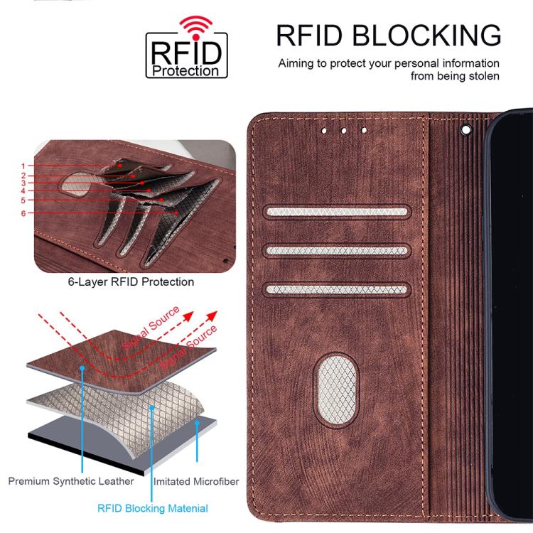 Funda de cuero con textura de piel y bloqueo RFID para Redmi A5 4G (171,7 mm) (marrón)