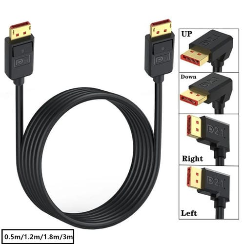 Cable Adaptador de Extensión DisplayPort DP2.1 a DP2.1 Codo Superior 52 Gbps 16K 30 Hz 1,2 m (Negro)