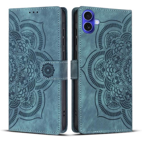 Funda de cuero retro esmerilado con diseño de mandala en relieve para iPhone 17 (azul)