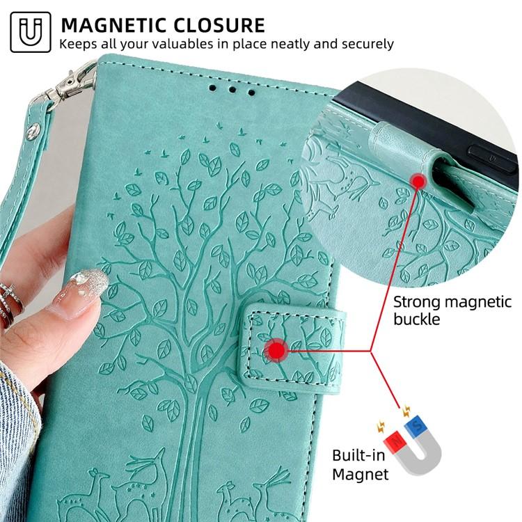 Funda de piel con relieve de árbol y ciervo para Redmi A5 4G (171,7 mm, verde)