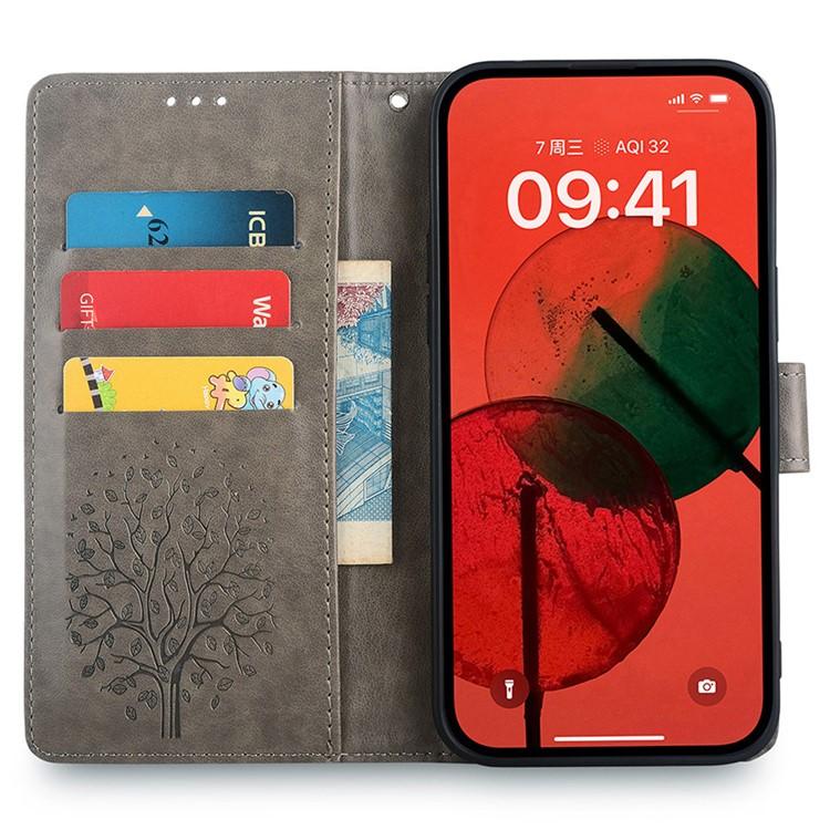Funda de piel con relieve de árbol y ciervo para Redmi A5 4G (171,7 mm, gris)