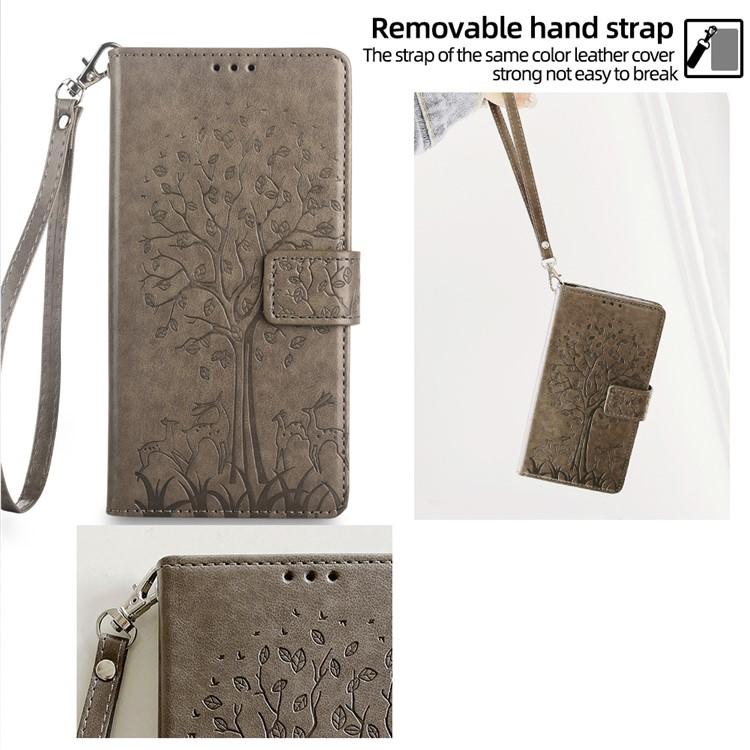 Funda de piel con relieve de árbol y ciervo para Redmi A5 4G (171,7 mm, gris)