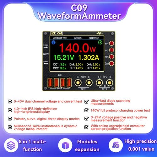 Amperometro Digitale Forma d'Onda I2C C09 Rilevamento del Carico e Misurazione della Tensione con Scheda di Espansione